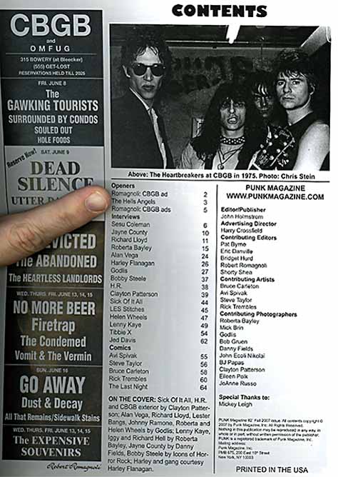 PUNK Magazine #21 Table of Contents